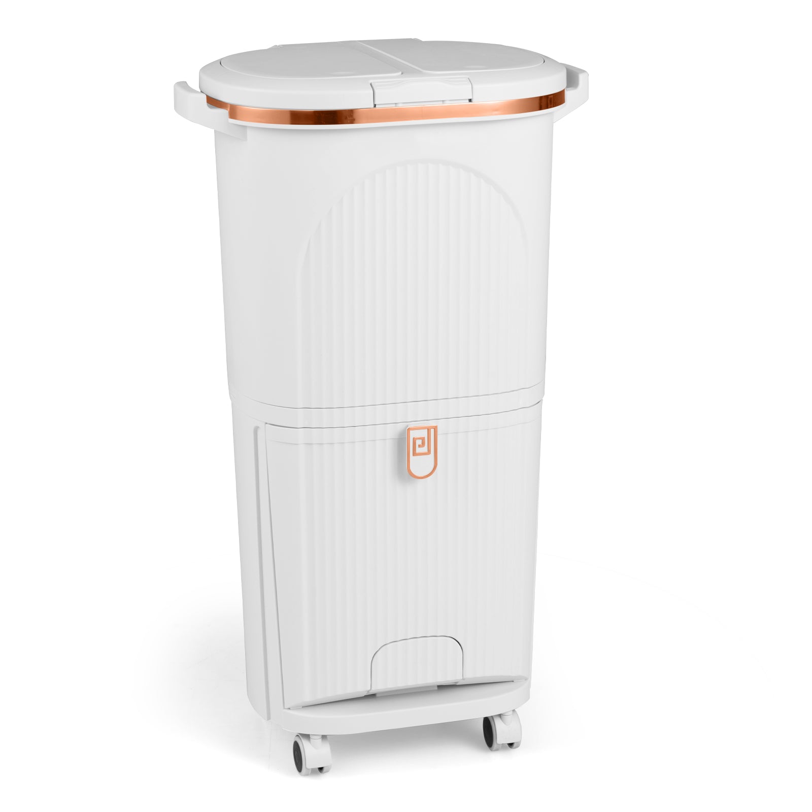 38L Kitchen Trash Can Sorting Garbage Bin with Lids 2 Detachable Buckets-White