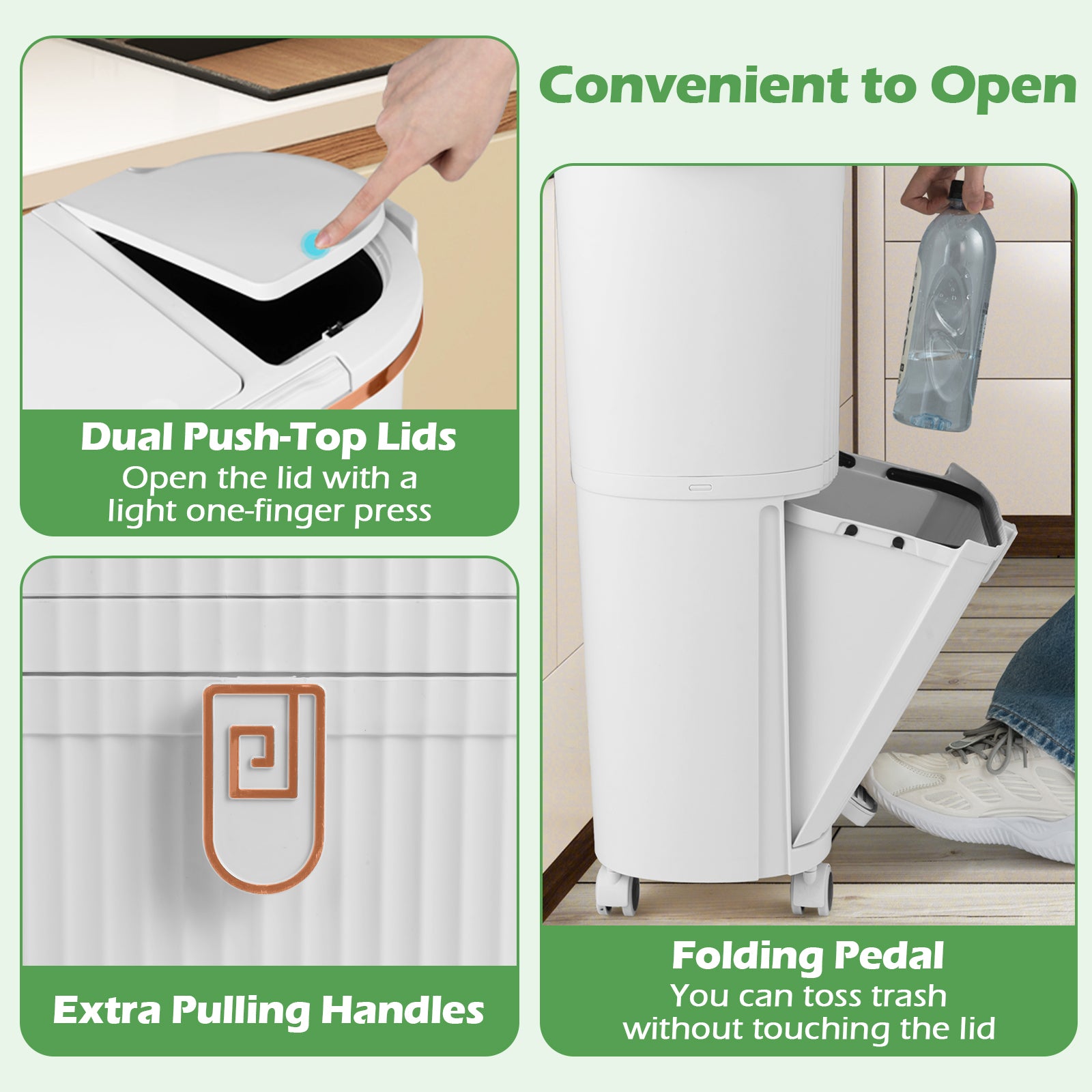 38L Kitchen Trash Can Sorting Garbage Bin with Lids 2 Detachable Buckets-White