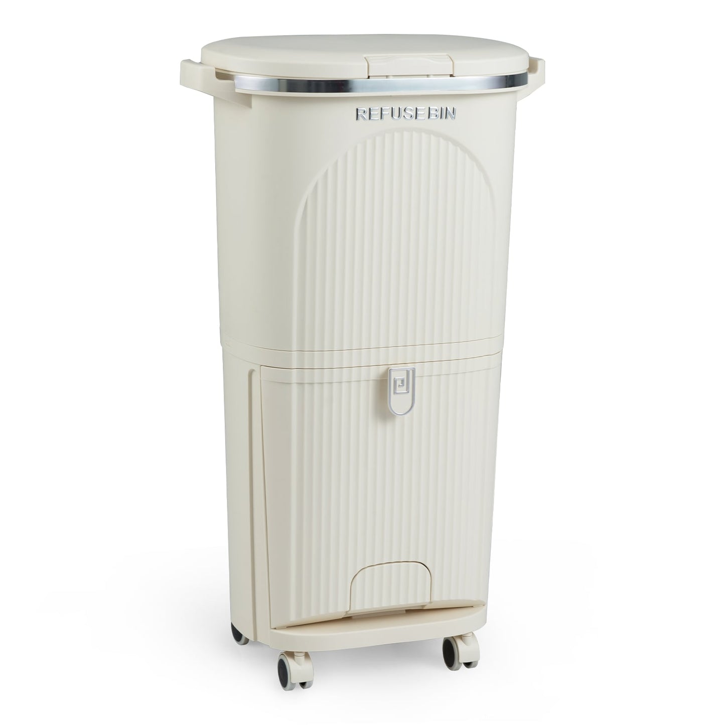 38L Kitchen Trash Can Sorting Garbage Bin with Lid 2 Detachable Buckets-Beige