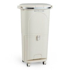 38L Kitchen Trash Can Sorting Garbage Bin with Lid 2 Detachable Buckets-Beige