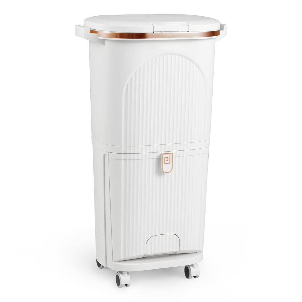 38L Kitchen Trash Can Sorting Garbage Bin with Lid 2 Detachable Buckets-White