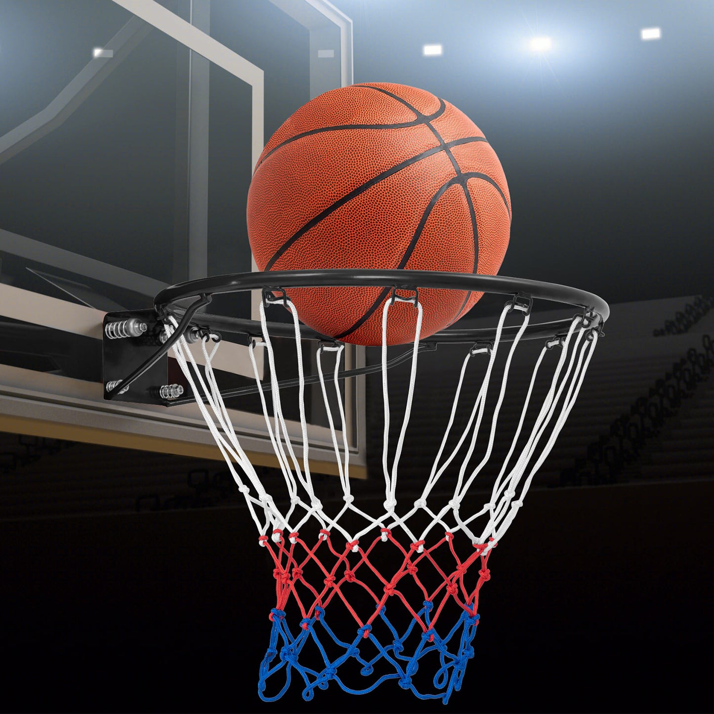 38 cm Heavy Duty Basketball Rim with All Weather Net and Mounting Hardware-Black