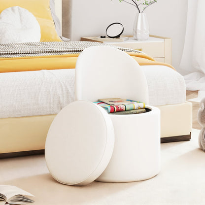 38 L Storage Ottoman Faux Velvet Vanity Stool with Backrest-White
