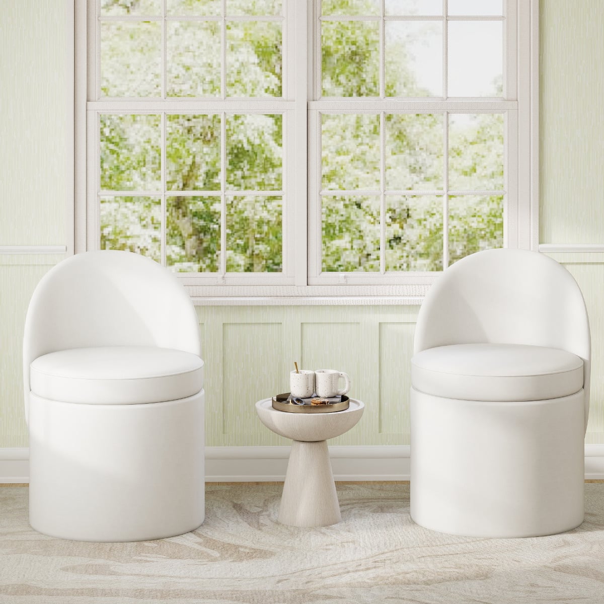 38 L Storage Ottoman Faux Velvet Vanity Stool with Backrest-White