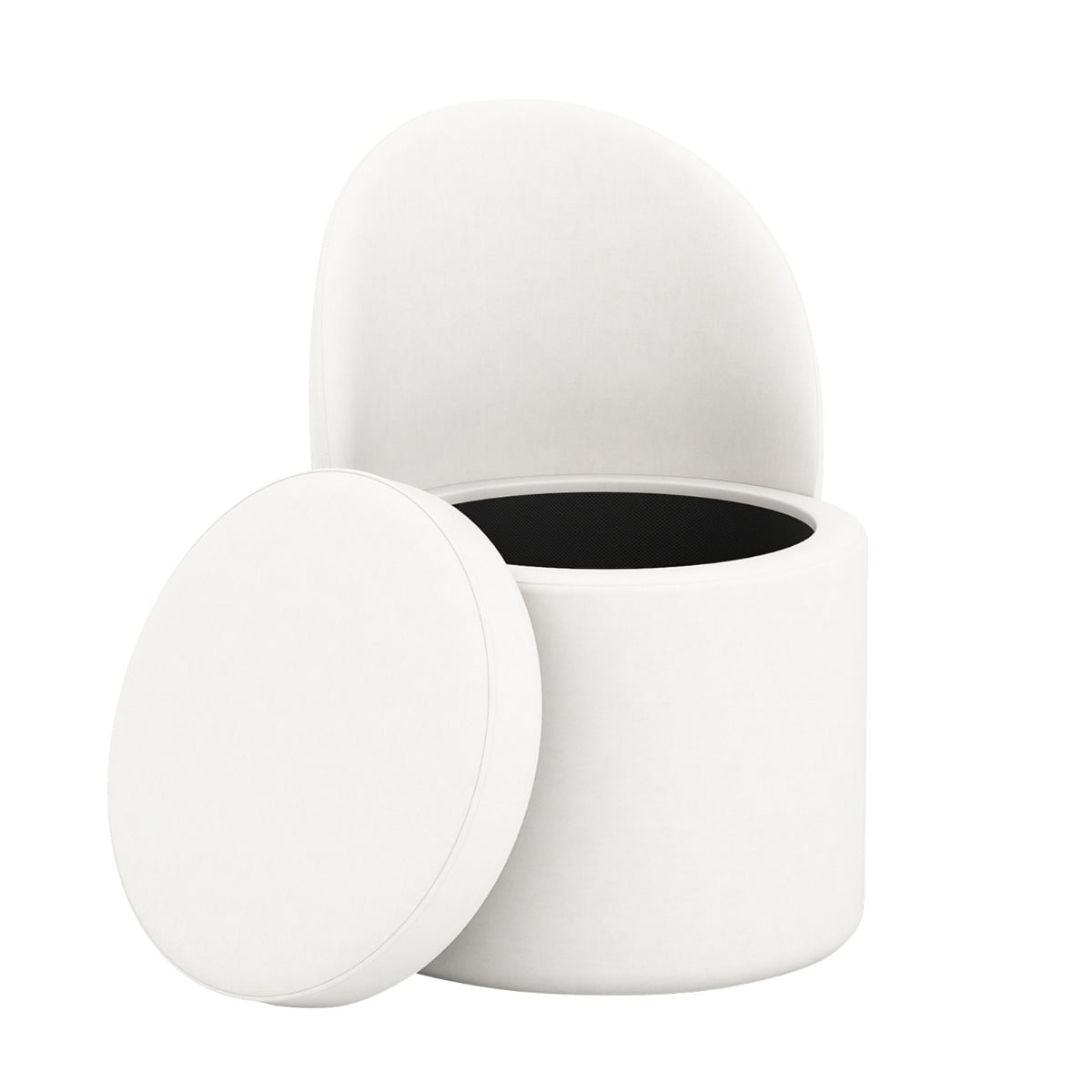 38 L Storage Ottoman Faux Velvet Vanity Stool with Backrest-White