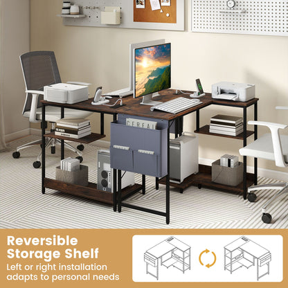 39.5" L-Shaped Computer Desk with Integrated Charging Hub-Rustic Brown