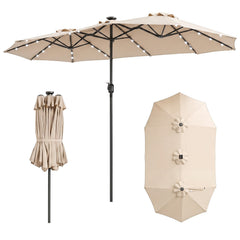 390cm Double-Sided Patio Umbrella Large Rectangle Market Umbrella with 36 LED Lights-Beige