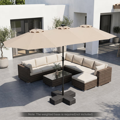 390cm Double-Sided Patio Umbrella Large Rectangle Market Umbrella with 36 LED Lights-Beige