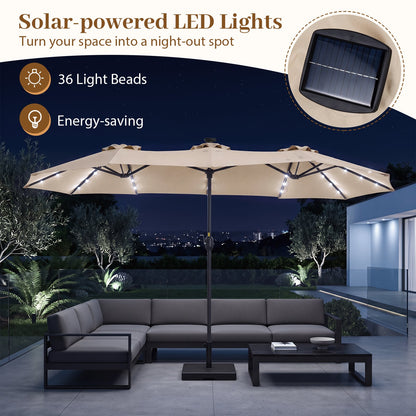 390cm Double-Sided Patio Umbrella Large Rectangle Market Umbrella with 36 LED Lights-Beige