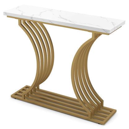 Gold Entryway Table with White Faux Marble Tabletop-White