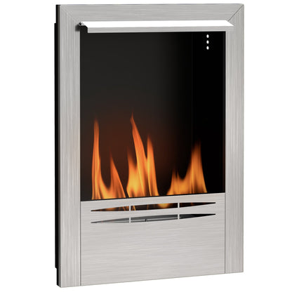 HOMCOM Stainless Steel Ethanol Fireplace Insert, Bioethanol Fire, Indoor Ethanol Burner with 0.9 Litres Volume, Cover Lid, Burns for Up to 3.3 Hours, 48 x 59 cm, Silver