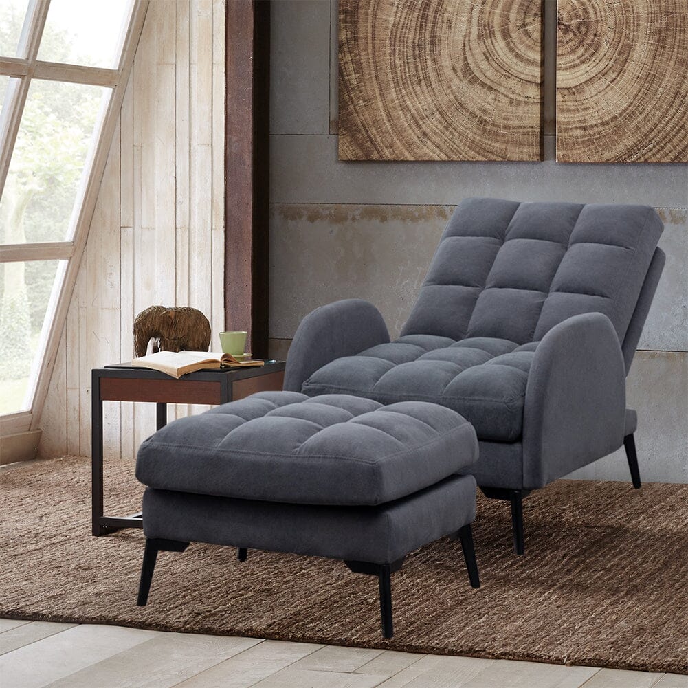 Upholstered Adjustable Backrest Velvet Sleeper Recliner Come with Ottoman