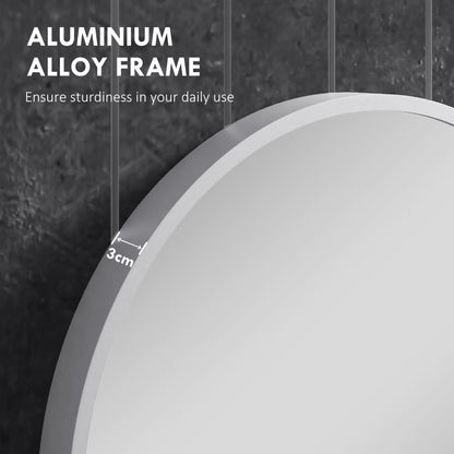 HOMCOM 60cm Round Tempered Glass Bathroom Mirror - Silver Tone