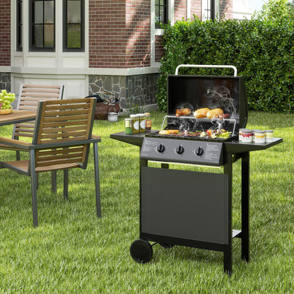 3-Burner Propane Gas Grill 24,000 BTU Portable with Lid and Side Tables