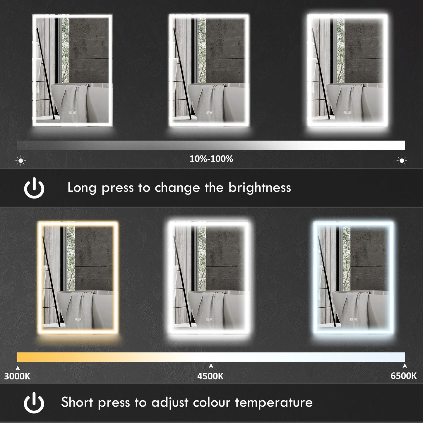 HOMCOM Bathroom Mirror Cabinet with LED Lights and Shaver Socket, 500 x 700 mm Wall Mounted Bathroom Cabinet with Mirror, Demister Pad, Dimmer, 3 Colours, Medicine Cabinet, Black