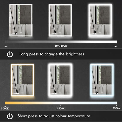 HOMCOM Bathroom Mirror Cabinet with LED Lights and Shaver Socket, 500 x 700 mm Wall Mounted Bathroom Cabinet with Mirror, Demister Pad, Dimmer, 3 Colours, Medicine Cabinet, Black
