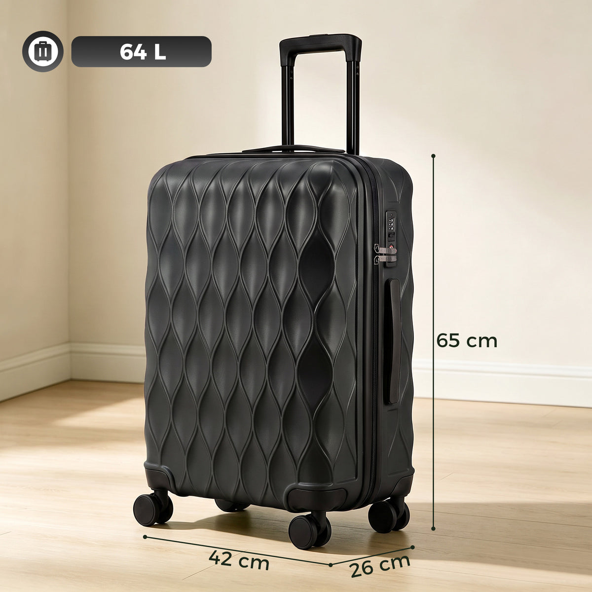 HOMCOM 2-Piece Luggage Set, ABS Hard Shell Carry On Suitcase Set with TSA Lock, USB Port, Spinner Wheels, 12/20 inch, Black