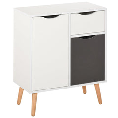 HOMCOM Sideboard Floor Cabinet Storage Cupboard with Drawer and Solid Wood Legs for Bedroom, Living Room, Entryway, Grey