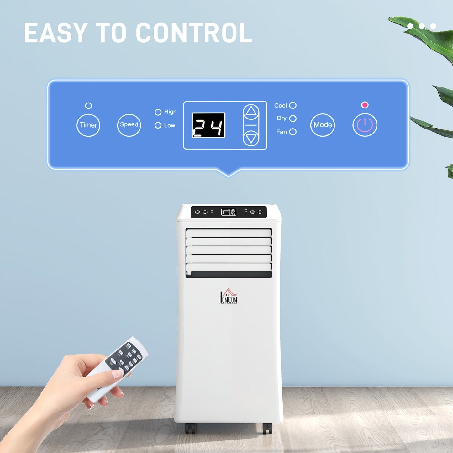 HOMCOM 9000 BTU Air Conditioning Unit, 3-in-1 Portable Air Conditioner, Dehumidifier, Cooling Fan with Remote Control, Digital Display, 2 Speeds, 24H Timer, Window Venting Kit, 18m_