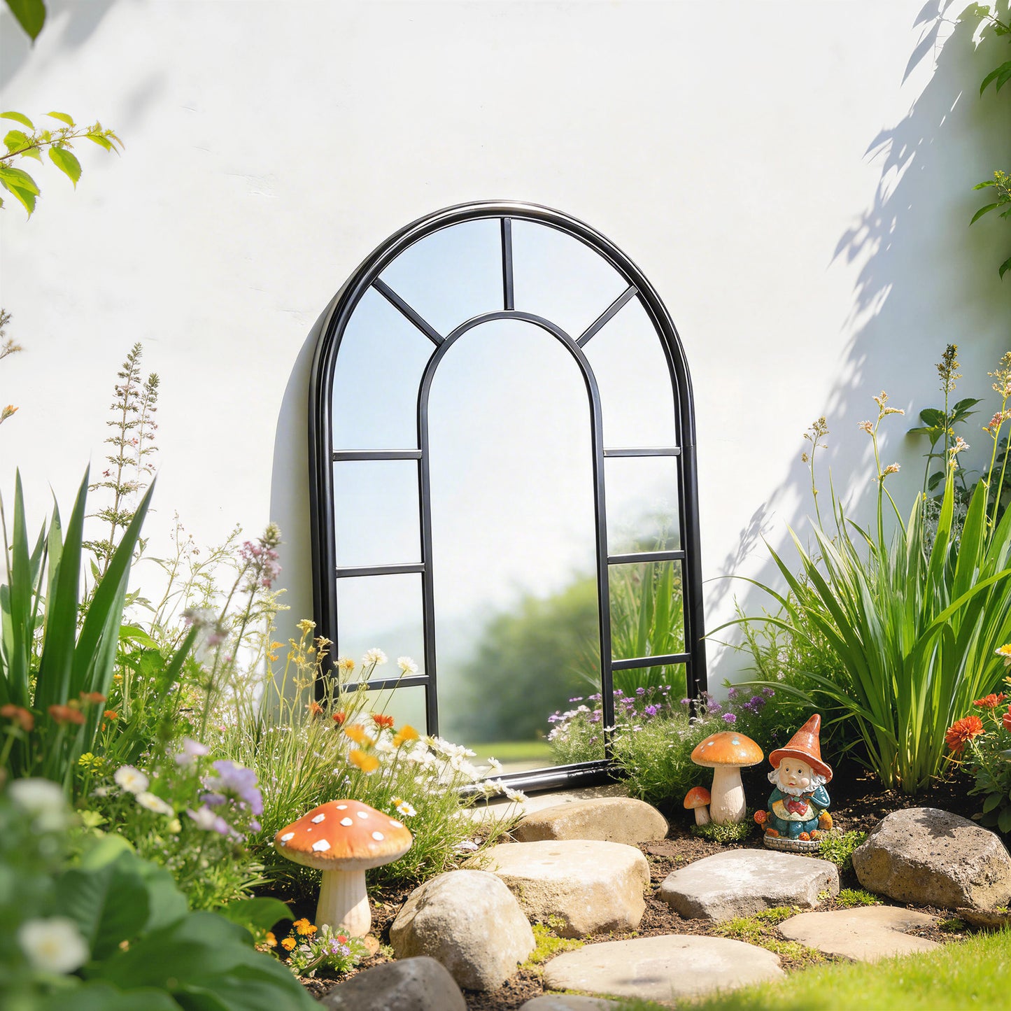 Outsunny Arched Mirror, Shatterproof Acrylic Windowpane Wall Mounted Mirror with Robust Metal Frame, 71 x 51 cm, Black