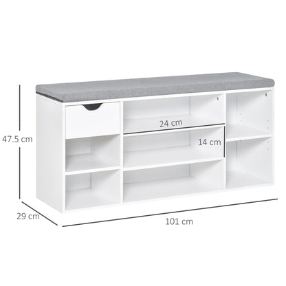 HOMCOM Shoe Storage Bench with Cushion - White
