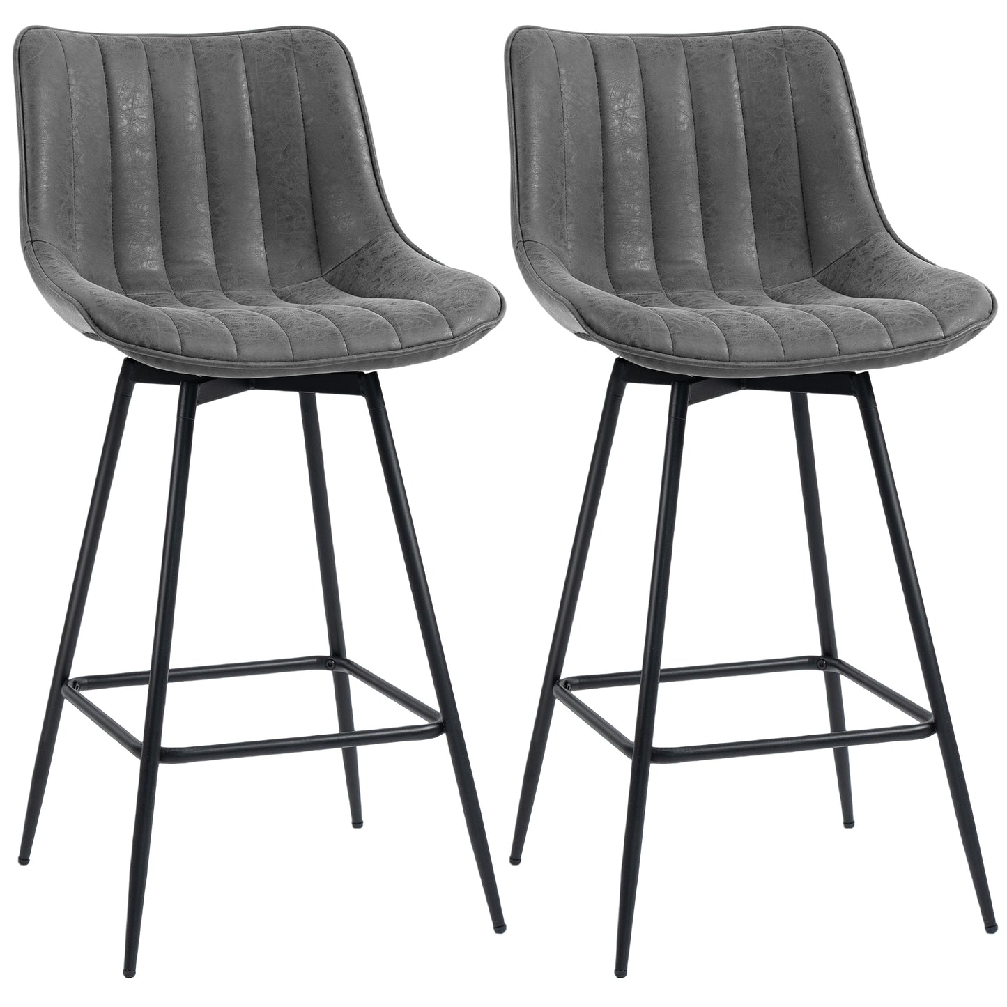 HOMCOM Set of 2 PU Leather Swivel Bar Stools - Grey