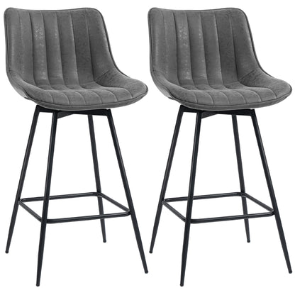 HOMCOM Set of 2 PU Leather Swivel Bar Stools - Grey