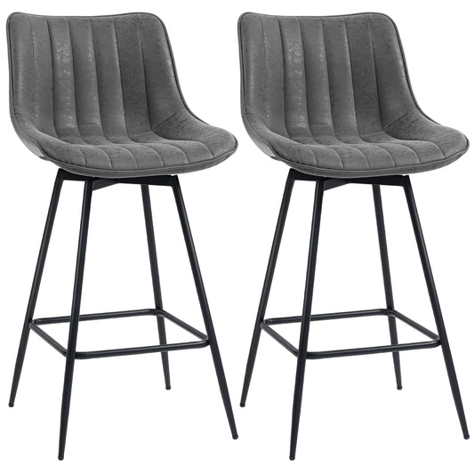 HOMCOM Set of 2 PU Leather Swivel Bar Stools - Grey