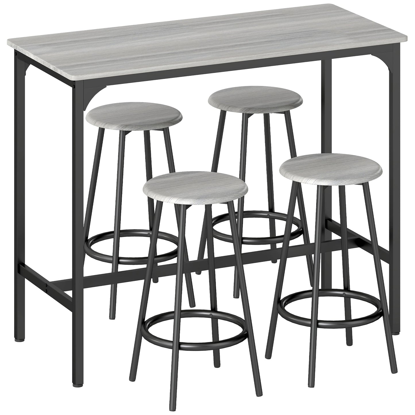 HOMCOM Five-Piece Industrial-Style Bar Table Set - Grey/Black