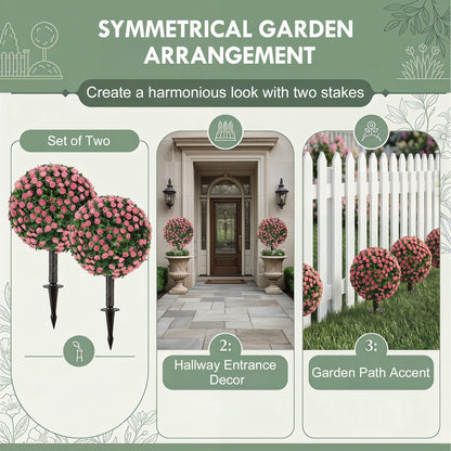 HOMCOM Artificial Rose Topiary UV Resistant, 2-Pack Fake Plants, 55 cm, Pink