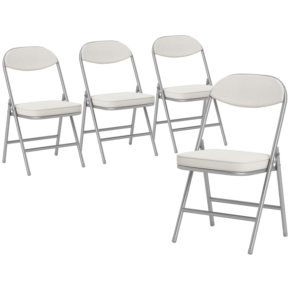HOMCOM Set of Four Folding Corduroy Seat Chairs - Off-White
