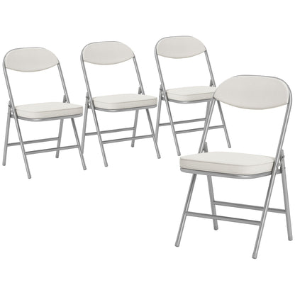 HOMCOM Set of Four Folding Corduroy Seat Chairs - Off-White