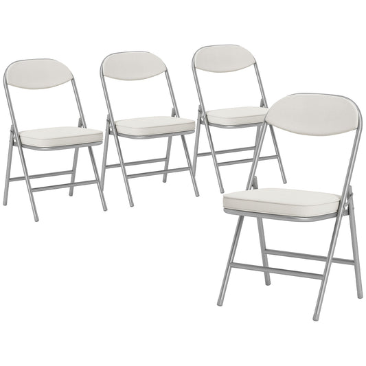 HOMCOM Set of Four Folding Corduroy Seat Chairs - Off-White
