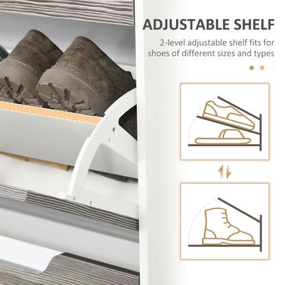 HOMCOM Shoe Storage Cabinet with Slide Out Drawer, 2 Flip Doors, Tempered Glass Top - Grey