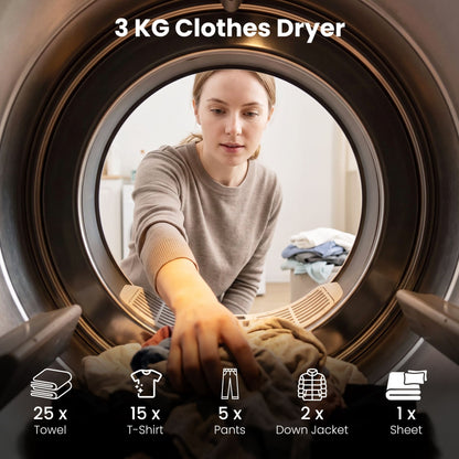3KG Portable Clothes Dryer with 8 Drying Modes and Stainless Steel Drum for Apartment-White