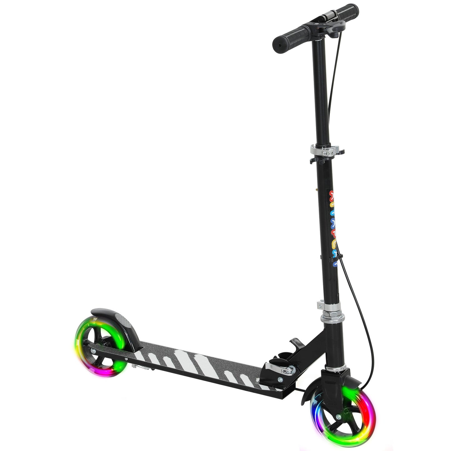 AIYAPLAY Scooter for Kids Aged 3-8 Years, with Adjustable Handle, Two Light Up Wheels, Handbrake, Rear Brake, Black
