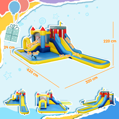 AIYAPLAY Inflatable Bouncy Castle, Kids Water Bounce House 6 in 1 with 550W Blower, 2 Slides for Garden, Party, Outdoor Indoor