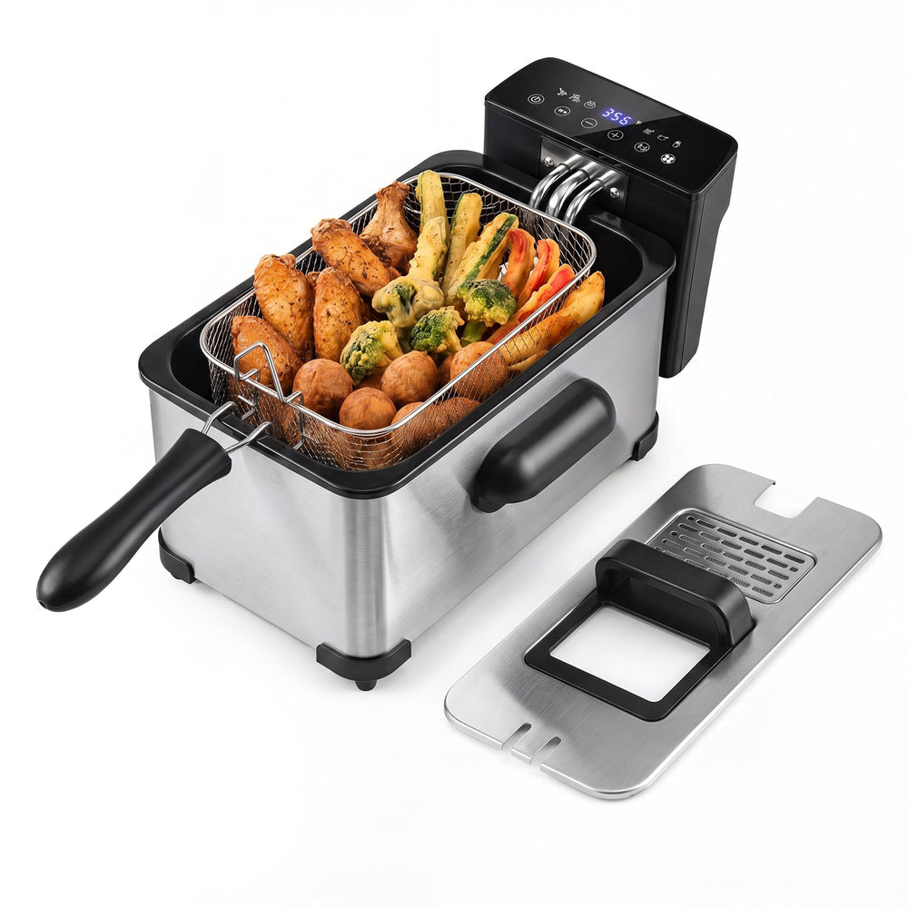 3L Electric Deep Fryer with LED Touch Screen and Viewing Window for Kitchen-Silver