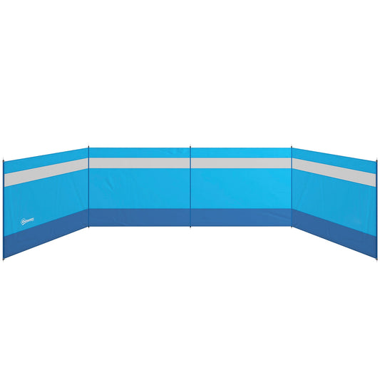 Outsunny Camping Windbreaker with Clear Windows, Carry Bag and Steel Poles, for Beach Caravan Campervan, 725 x 140cm, Blue