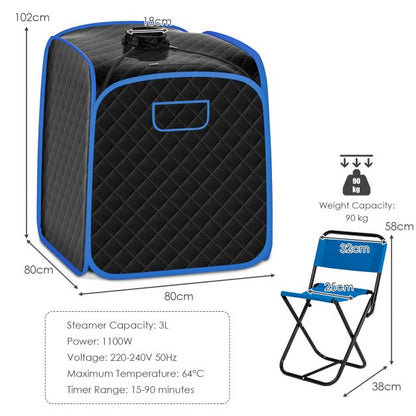 3L Folding Personal Spa Steam Pot with Chair-Black