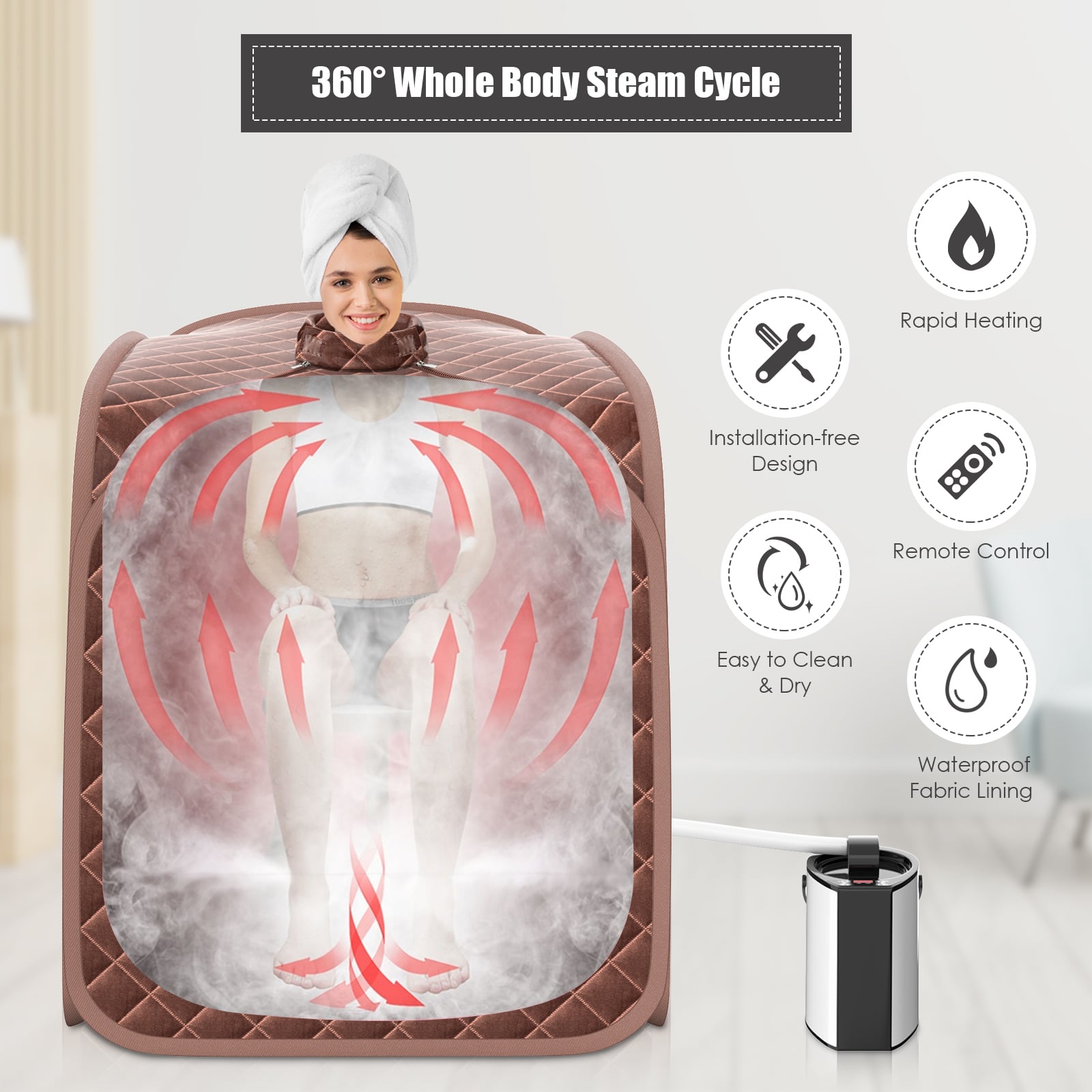 3L Folding Personal Spa Steam Pot with Chair-Brown