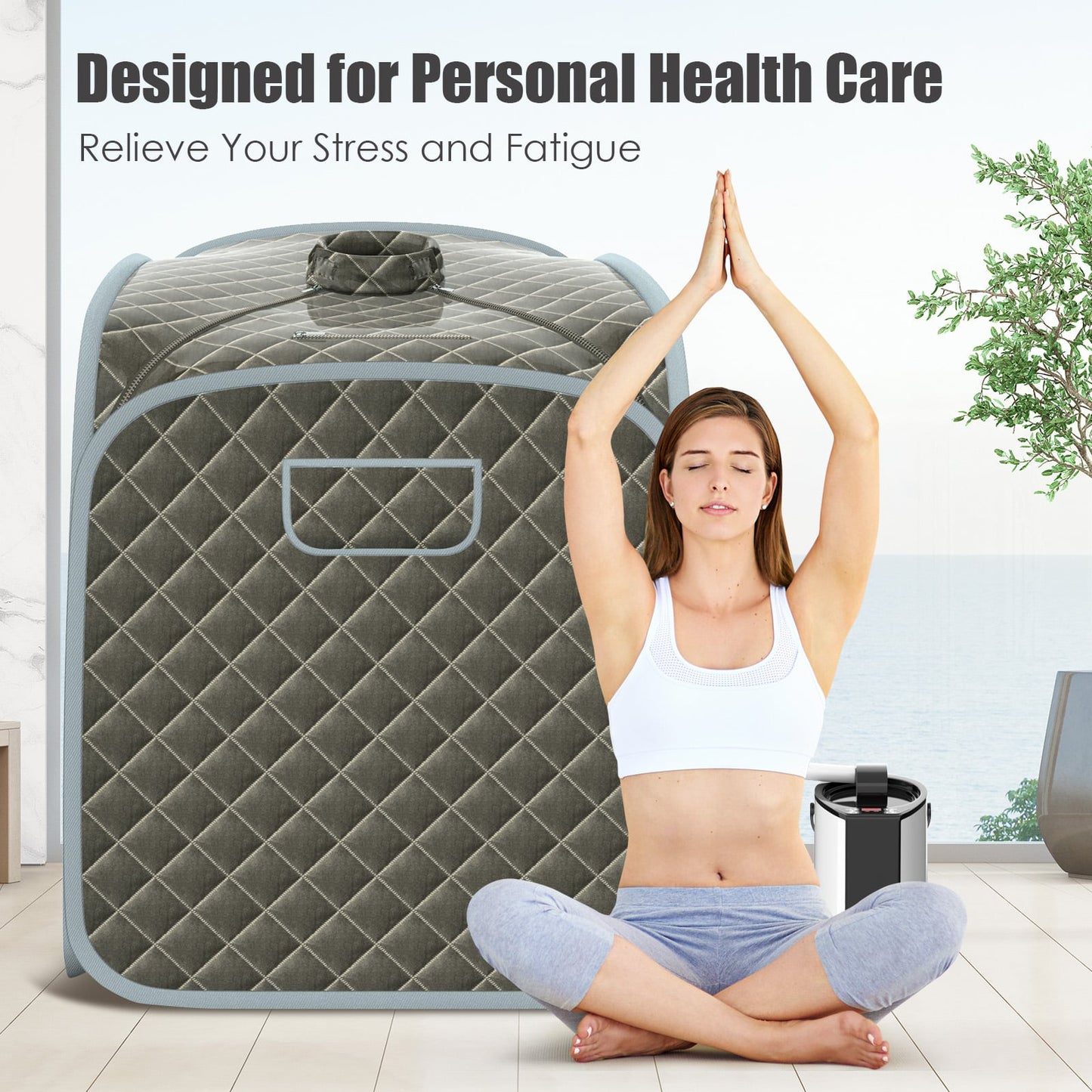 3L Folding Personal Spa Steam Pot with Chair-Grey
