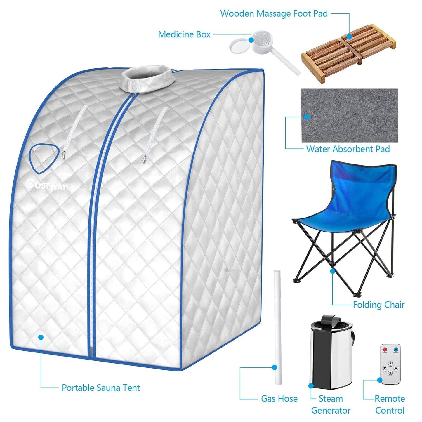 3L Portable Steam Sauna with 9-Level Temperature and Folding Chair-Silver