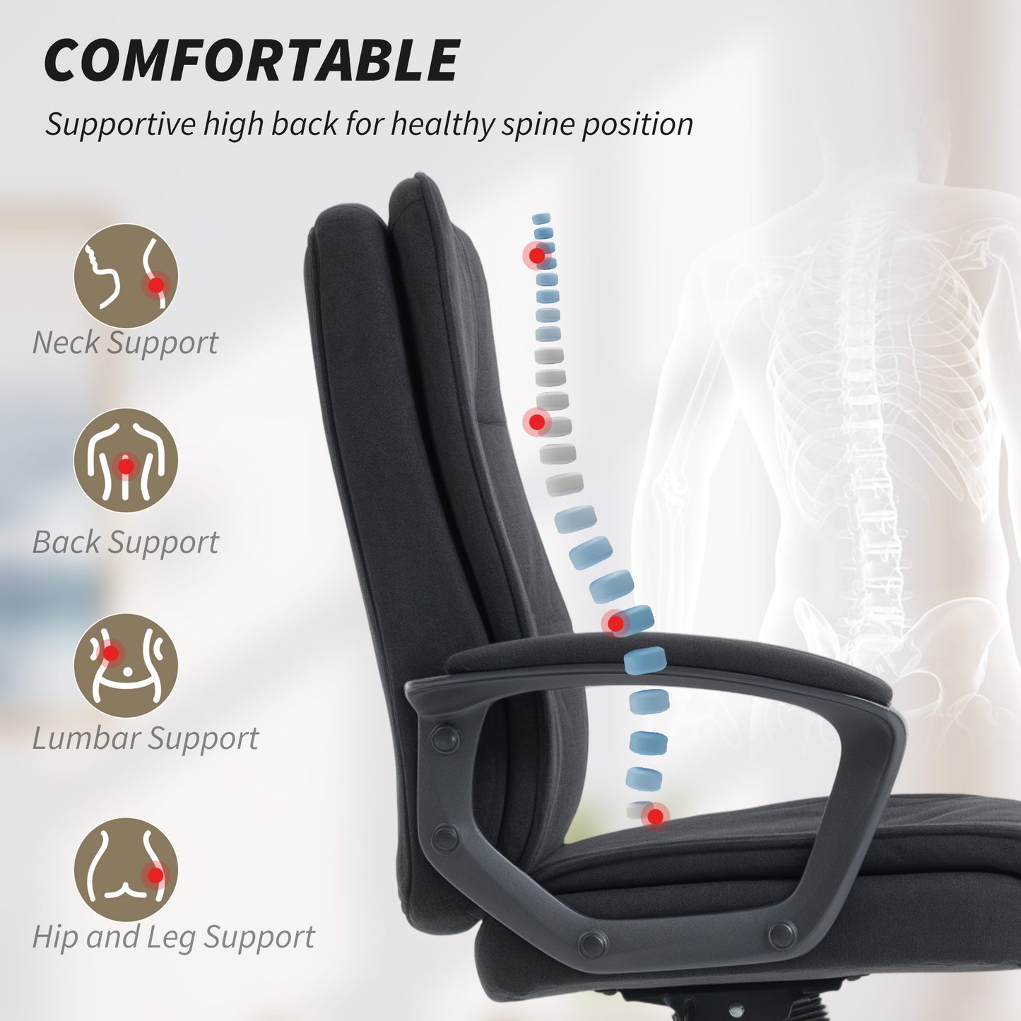 HOMCOM Linen-Look Double-Padded Office Chair - Black