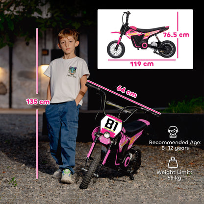 AIYAPLAY Kids Electric Motorbike, 24V Ride On Motorcycle with 3 Speeds and Rear Suspension, Dirt Bike for 8-12 Years Old, Pink
