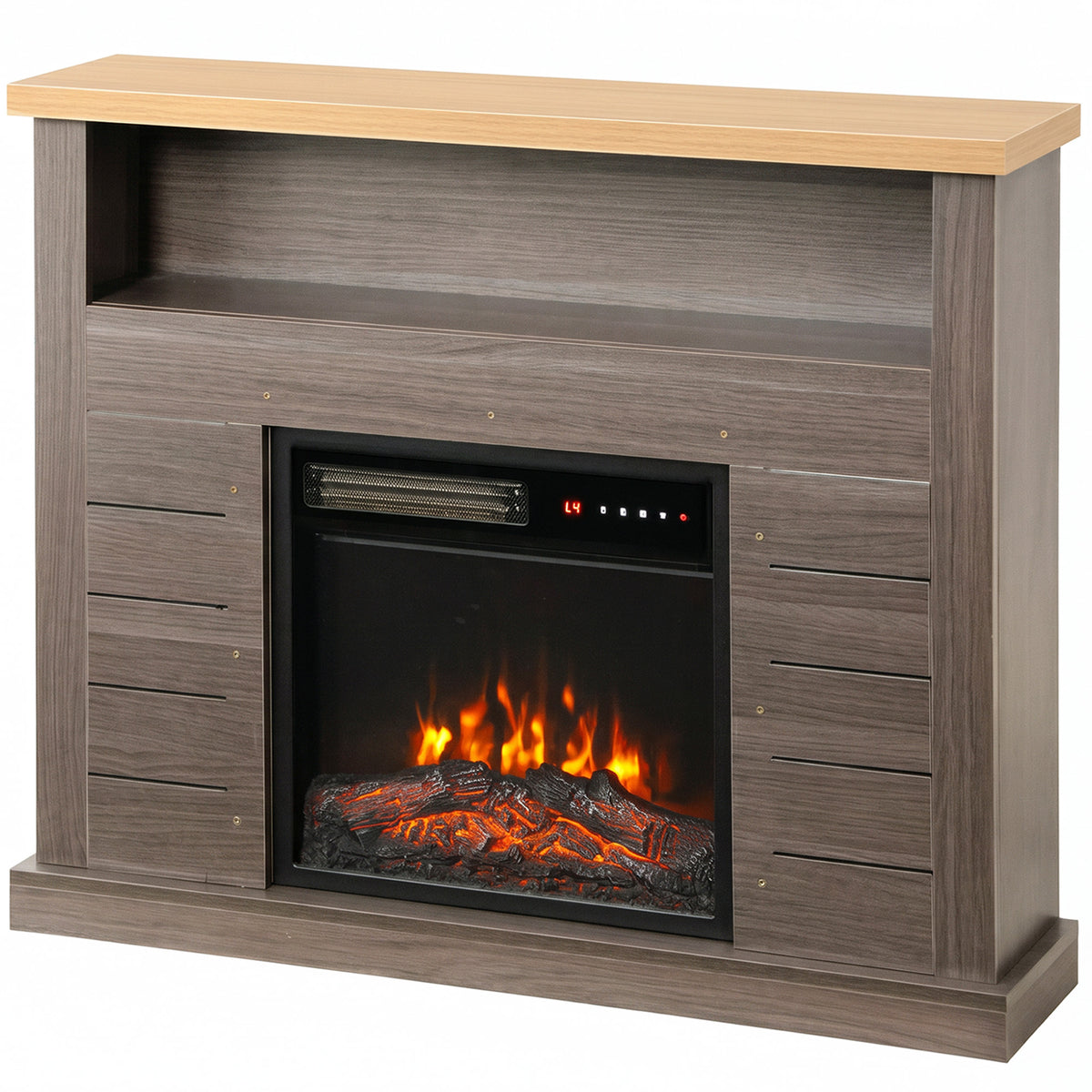 HOMCOM Electric Fireplace Suite, 1800W Electric Fire and Surround with LED Flame, Remote, Thermostat Overheat Protection