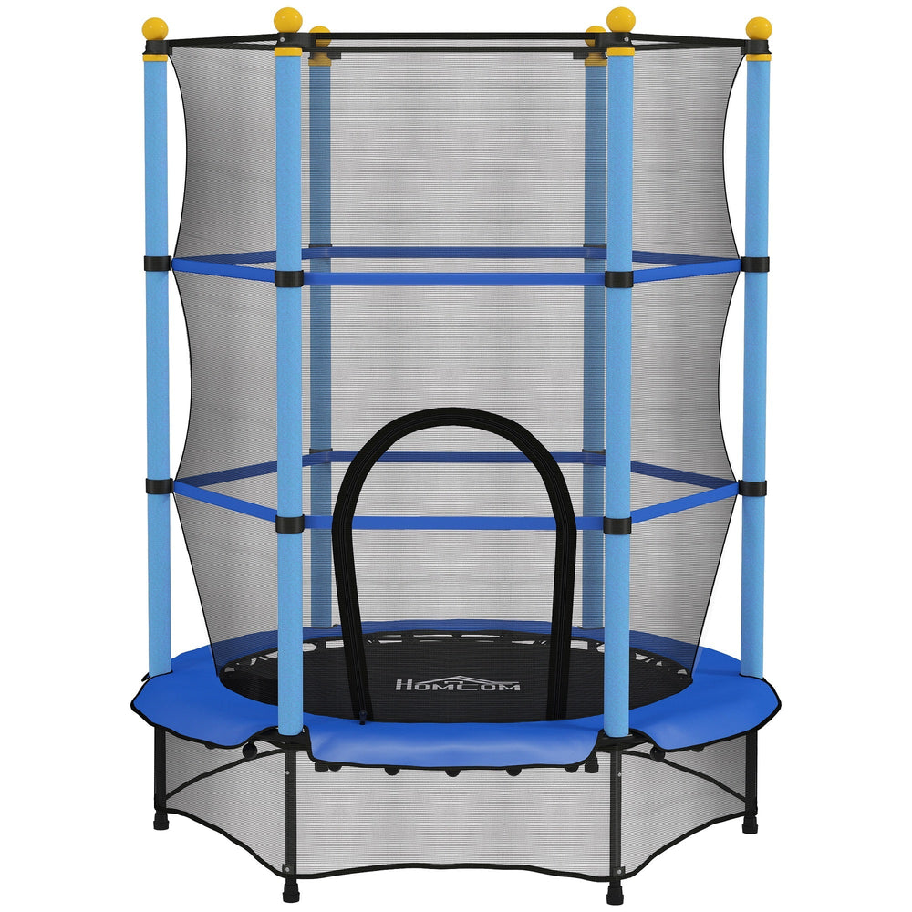 HOMCOM 4.6FT/55" Kids Trampoline with Safety Enclosure, Outdoor Indoor Use, for Ages 3-10 Years, Blue