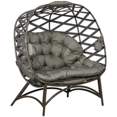 Outsunny 2 Seater Egg Chair Outdoor, Folding Weave Garden Furniture Chair with Cushion, Cup Pockets - Sand Brown