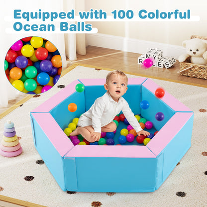 3-Piece Baby Foam Climbing Blocks Set with Ball Pit and Balls-Blue