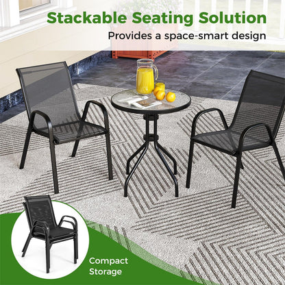 3 Pieces Outdoor Bistro Set with 2 Stackable Chairs and Round Side Table-Black